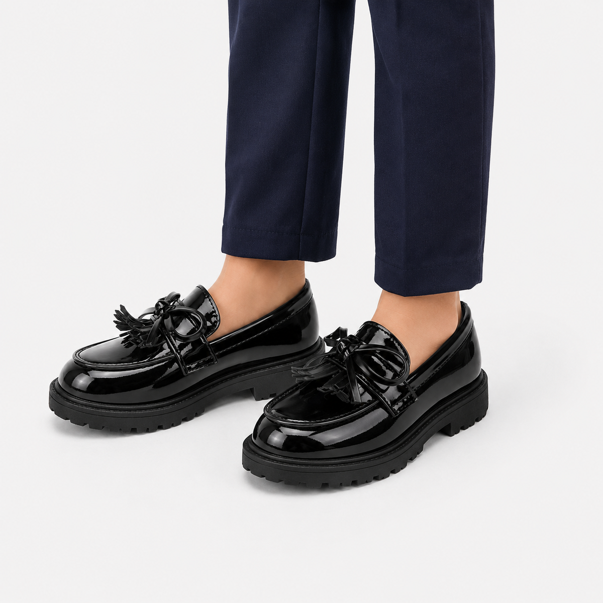 Girls Tassel Bow-Knot Loafers – Chic Leather Slip-On Flat Shoes for Party & Wedding