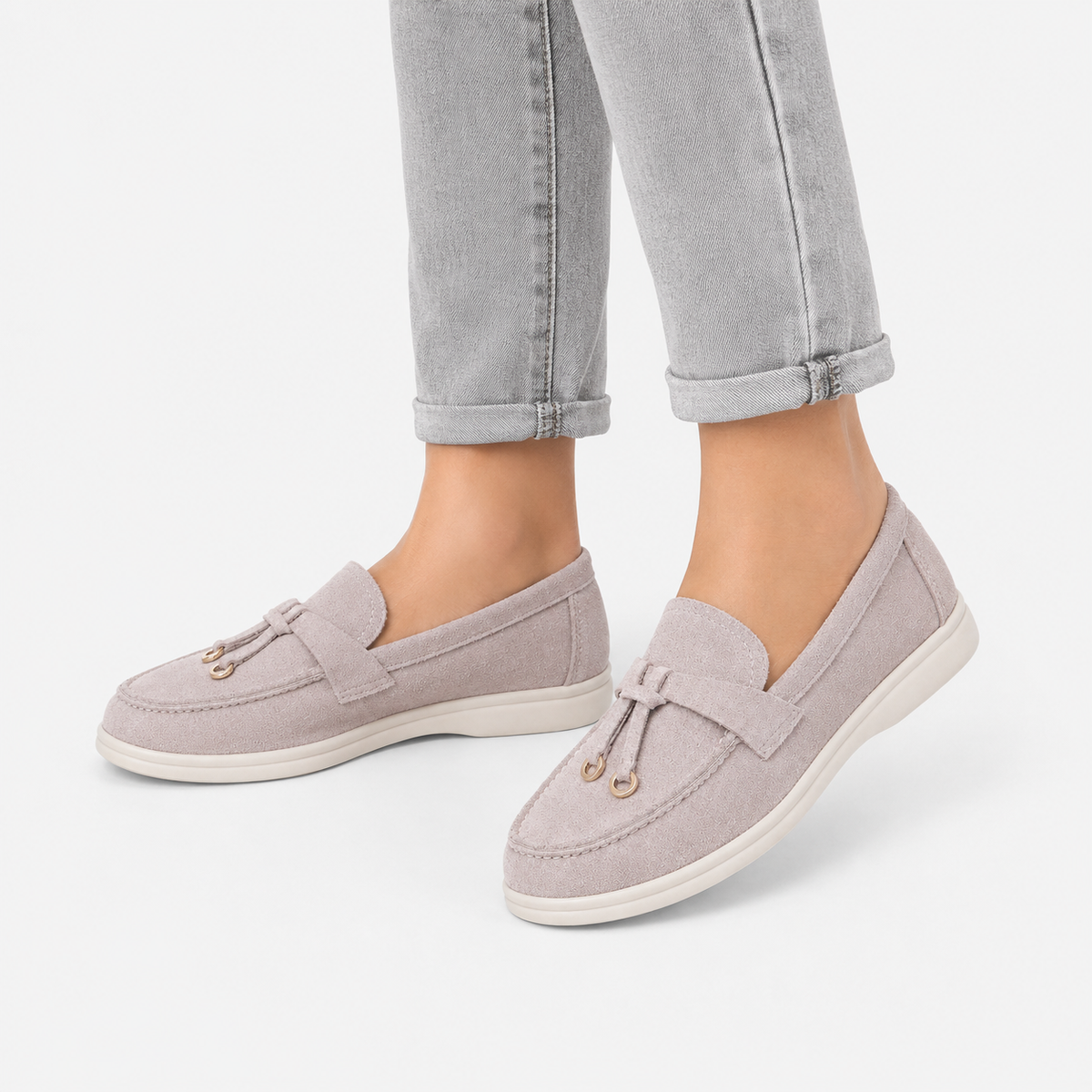 Womens Faux Suede Flat Loafers – Elegant Casual Slip-On Shoes