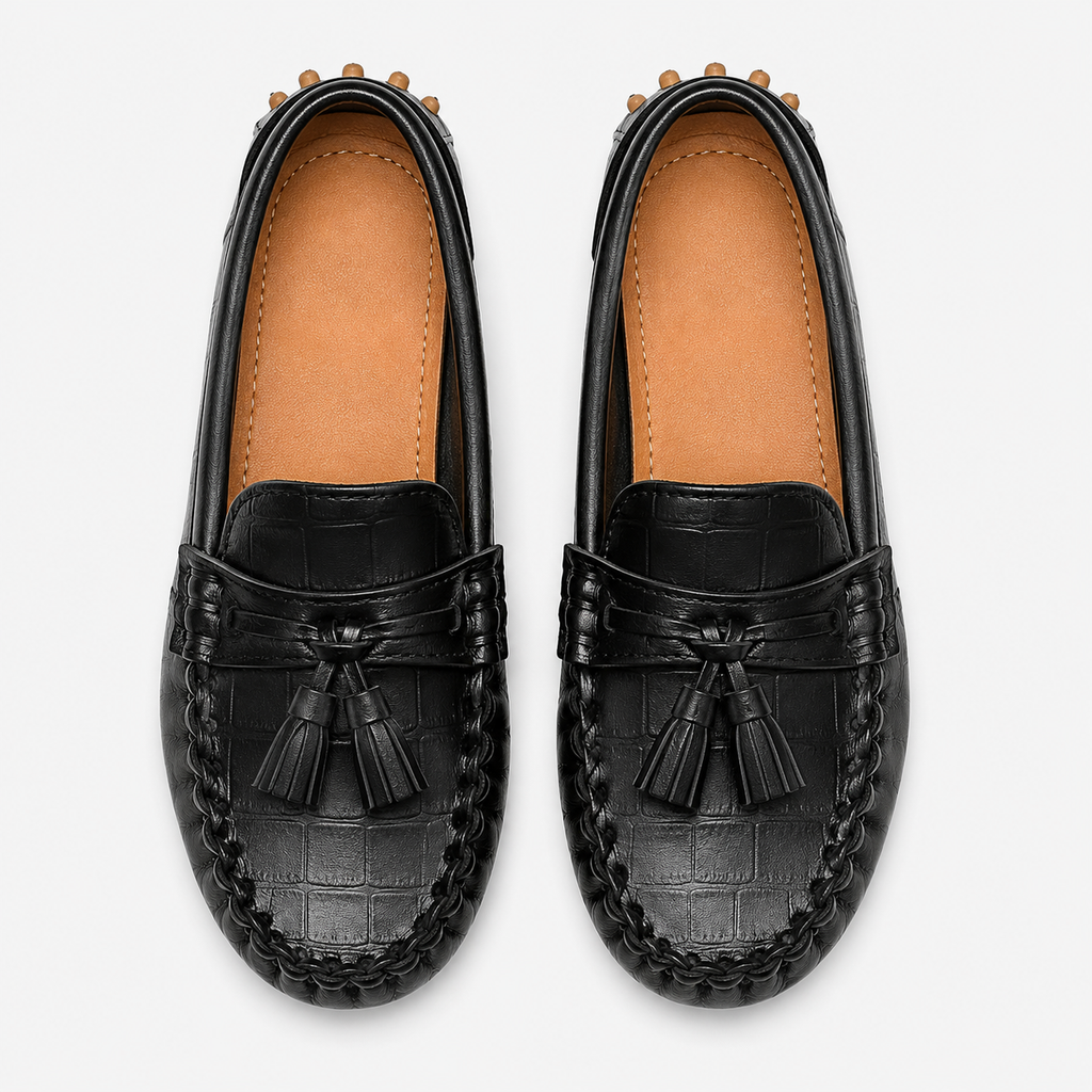 Kids Tassel Loafers – Non-Slip Soft Leather Casual Slip-On Shoes for Boys