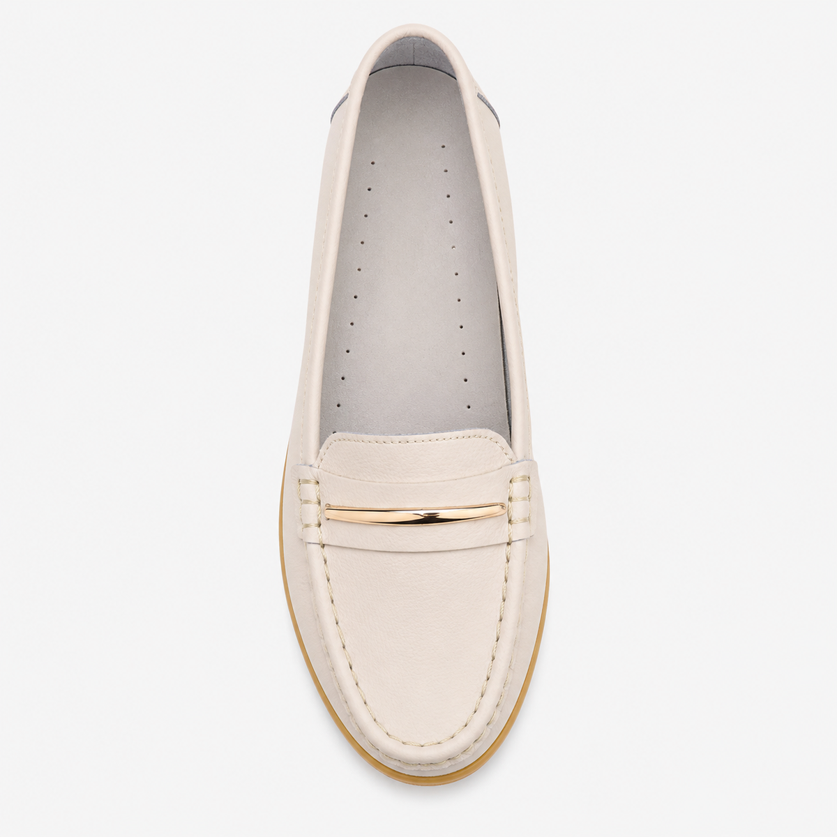 Womens Genuine Leather Loafers – Beige Comfortable Slip-On Flat Shoes for Spring & Autumn