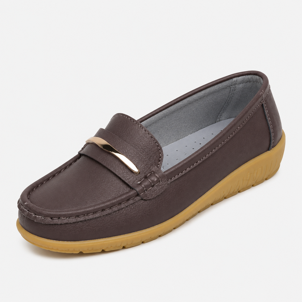 Womens Brown Genuine Leather Loafers – Black Comfortable Slip-On Flat Shoes for Spring & Autumn
