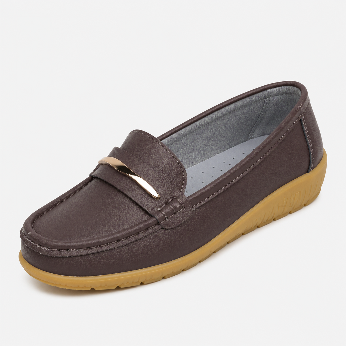 Womens Brown Genuine Leather Loafers – Black Comfortable Slip-On Flat Shoes for Spring & Autumn