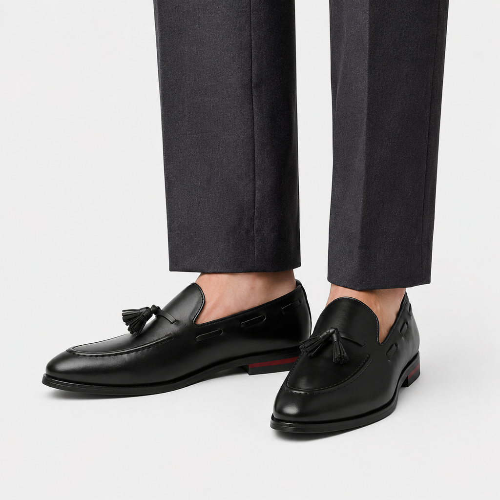 Mens Tassel Loafers – Black British Style Slip-On Formal Dress Shoes