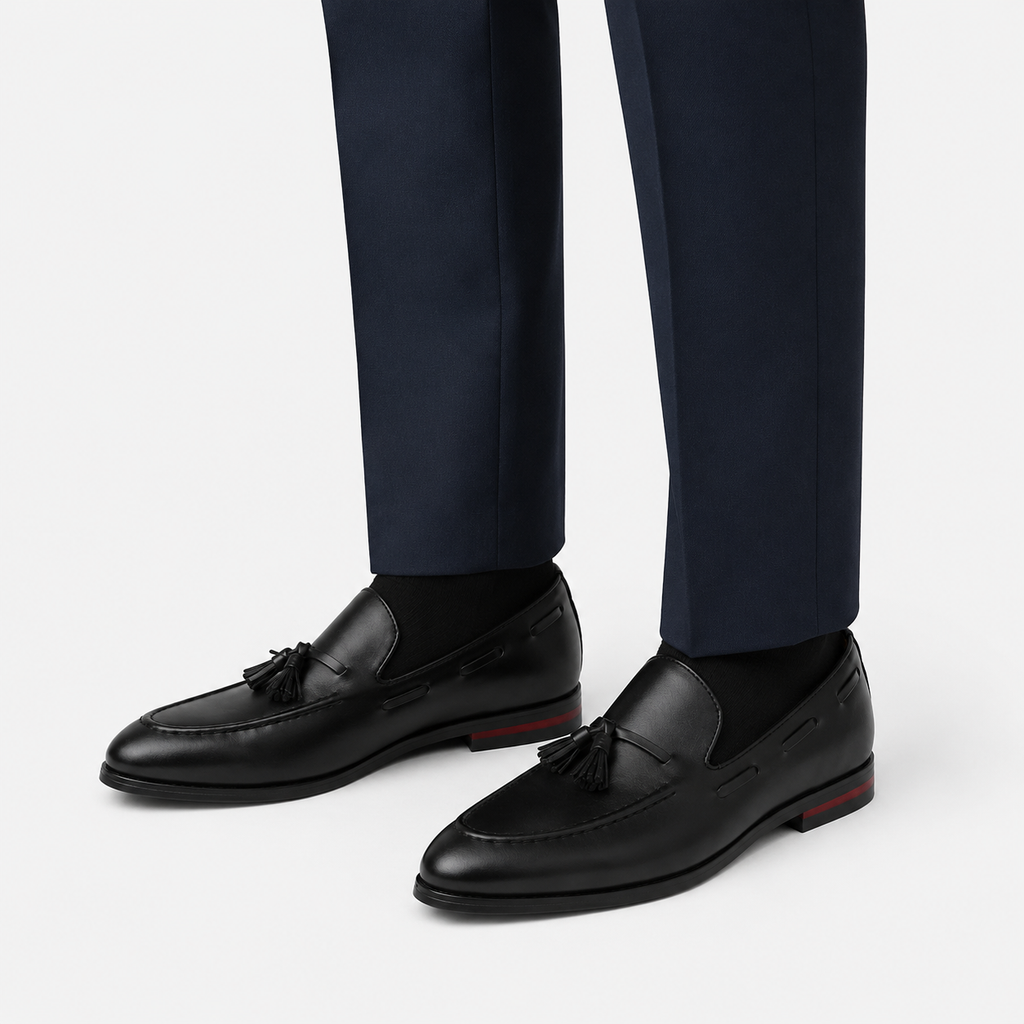 Mens Tassel Loafers – Black British Style Slip-On Formal Dress Shoes