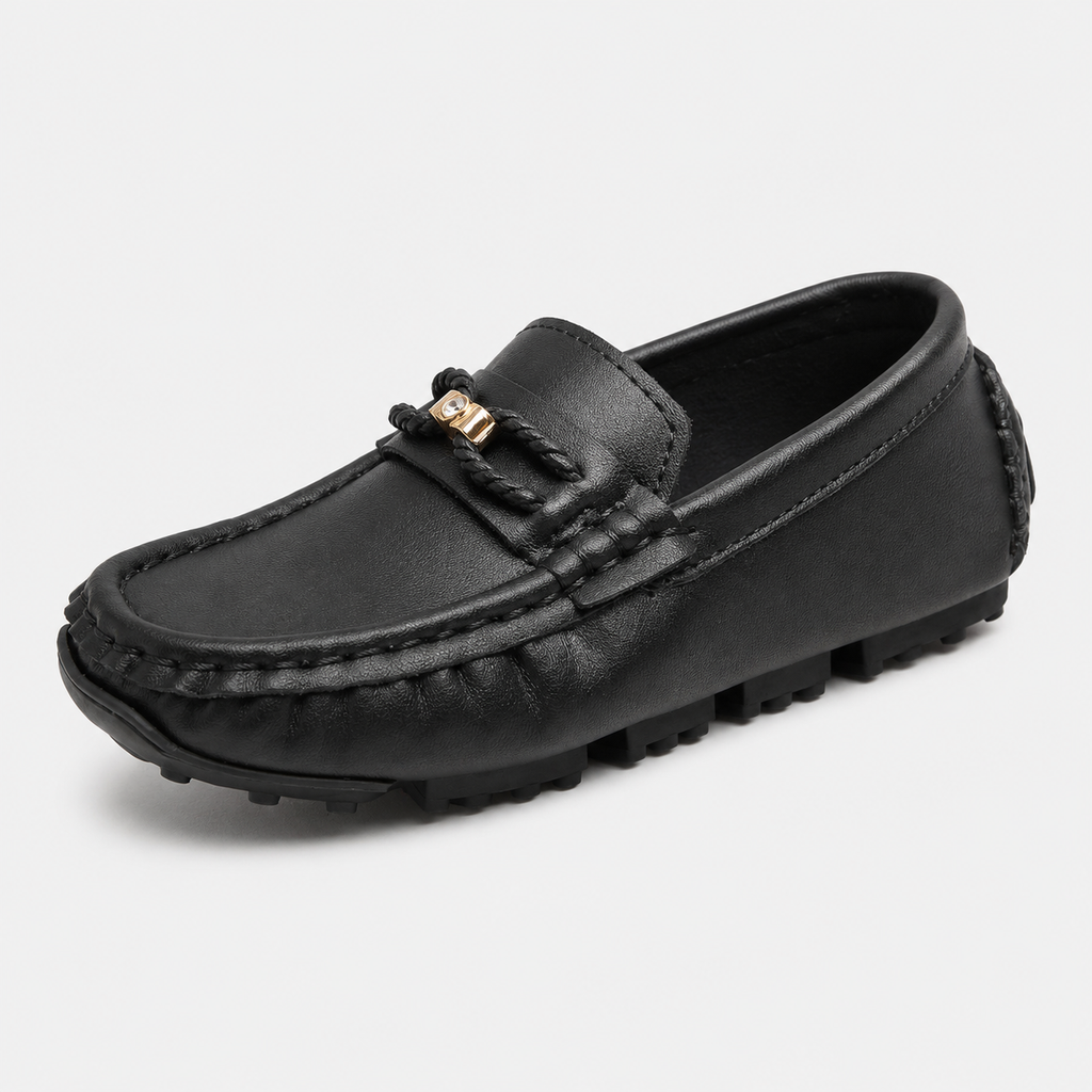 Boys Slip-On Loafers – Soft Sole Classic Buckle Casual Kids Flat Shoes