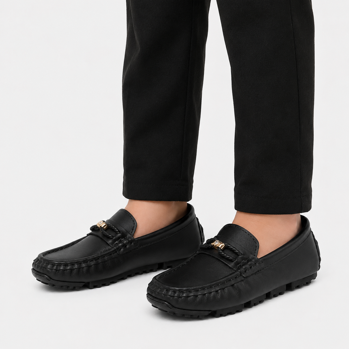 Boys Slip-On Loafers – Soft Sole Classic Buckle Casual Kids Flat Shoes