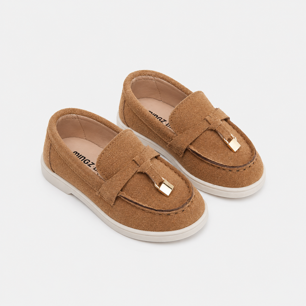 Kids Faux Leather Slip-On Loafers – Casual Flat Shoes for Boys & Girls in Beige