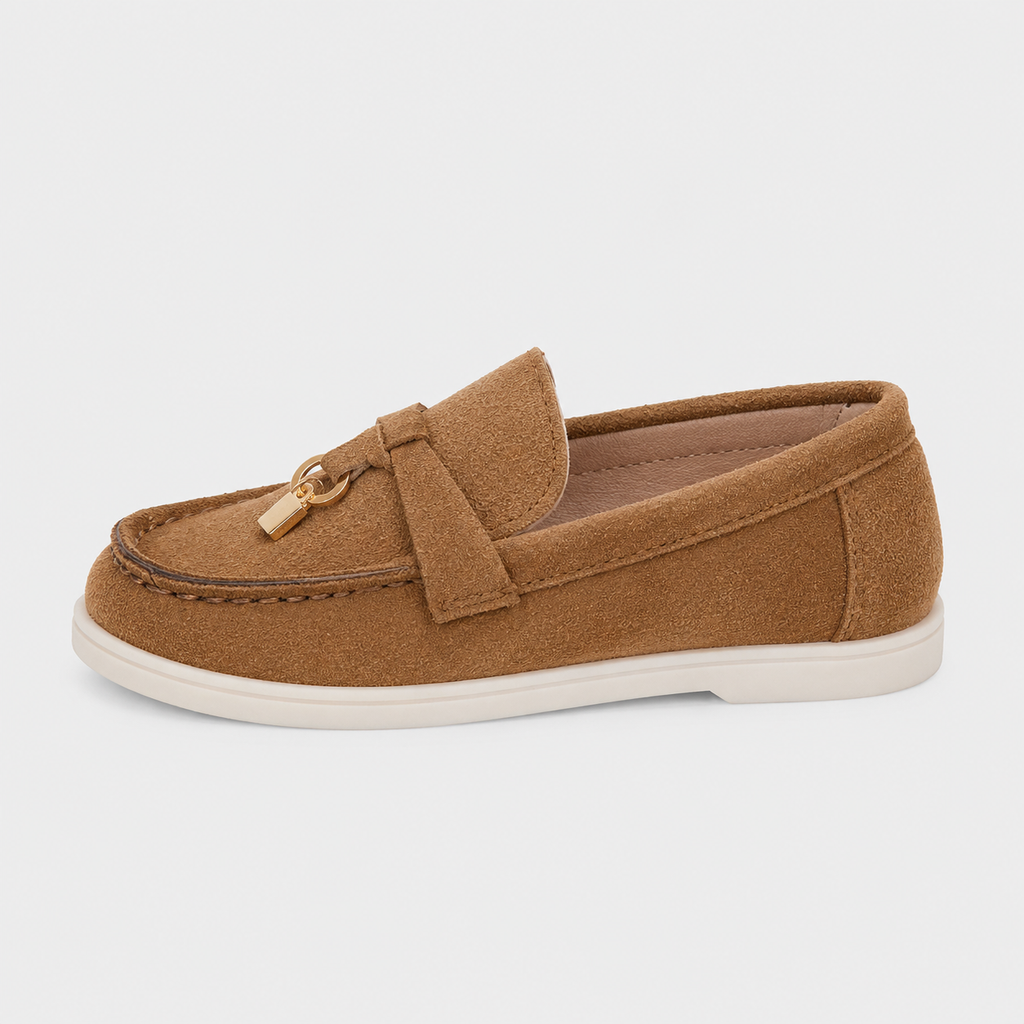 Kids Faux Leather Slip-On Loafers – Casual Flat Shoes for Boys & Girls in Beige