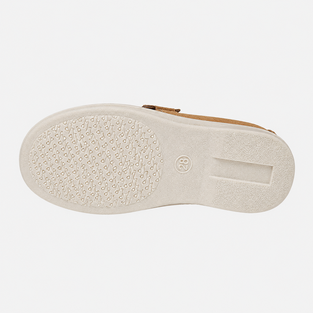 Kids Faux Leather Slip-On Loafers – Casual Flat Shoes for Boys & Girls in Beige