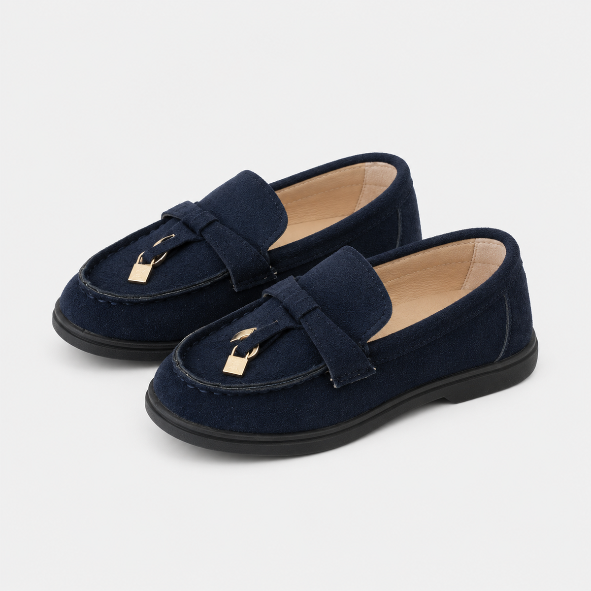Kids Faux Leather Slip-On Loafers – Casual Flat Shoes for Boys & Girls in Beige