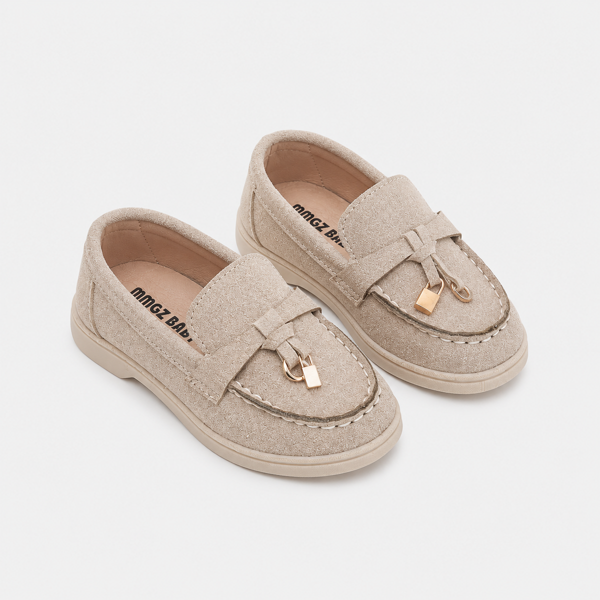 Kids Faux Leather Slip-On Loafers – Casual Flat Shoes for Boys & Girls in Beige