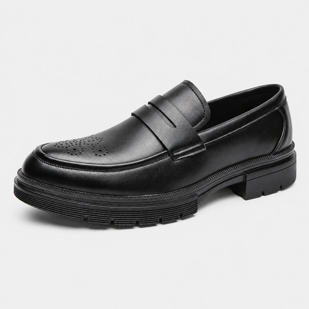 Mens Black Penny Loafers – Thick Sole Business Dress Shoes for Office & Smart Casual