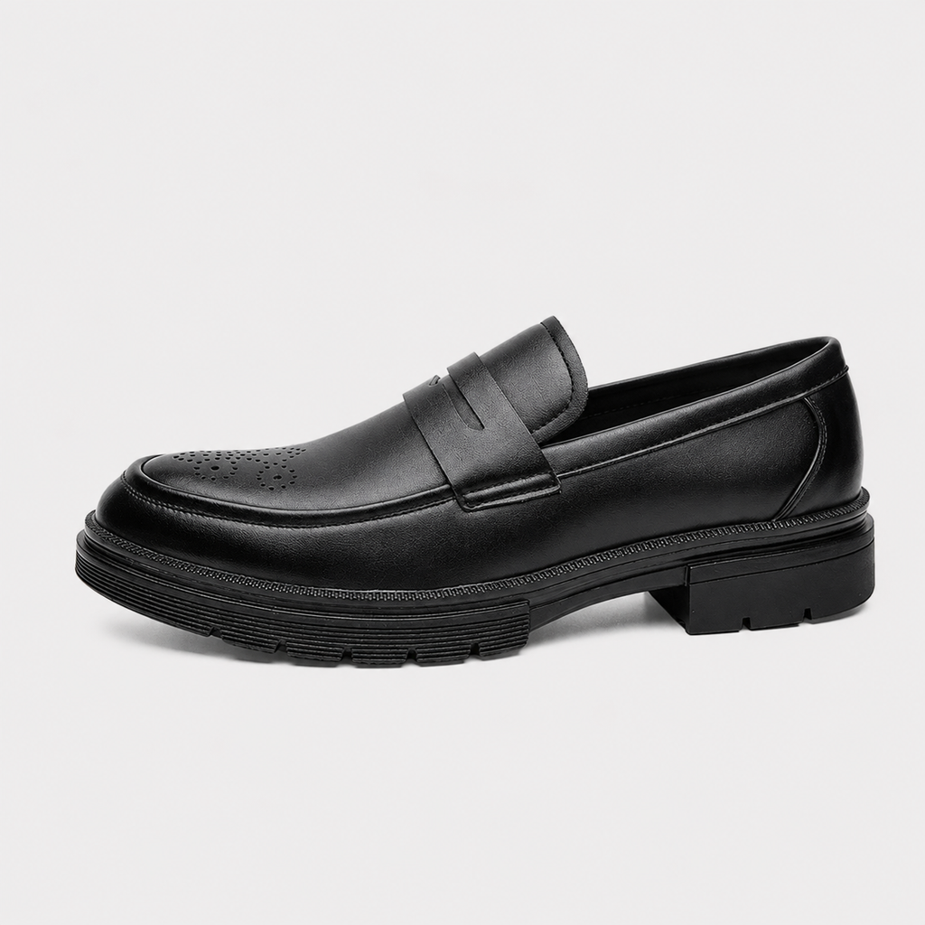 Mens Black Penny Loafers – Thick Sole Business Dress Shoes for Office & Smart Casual