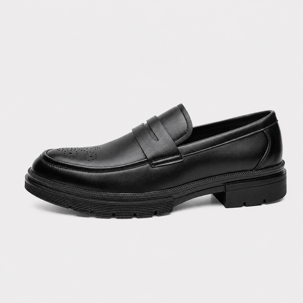 Mens Black Penny Loafers – Thick Sole Business Dress Shoes for Office & Smart Casual