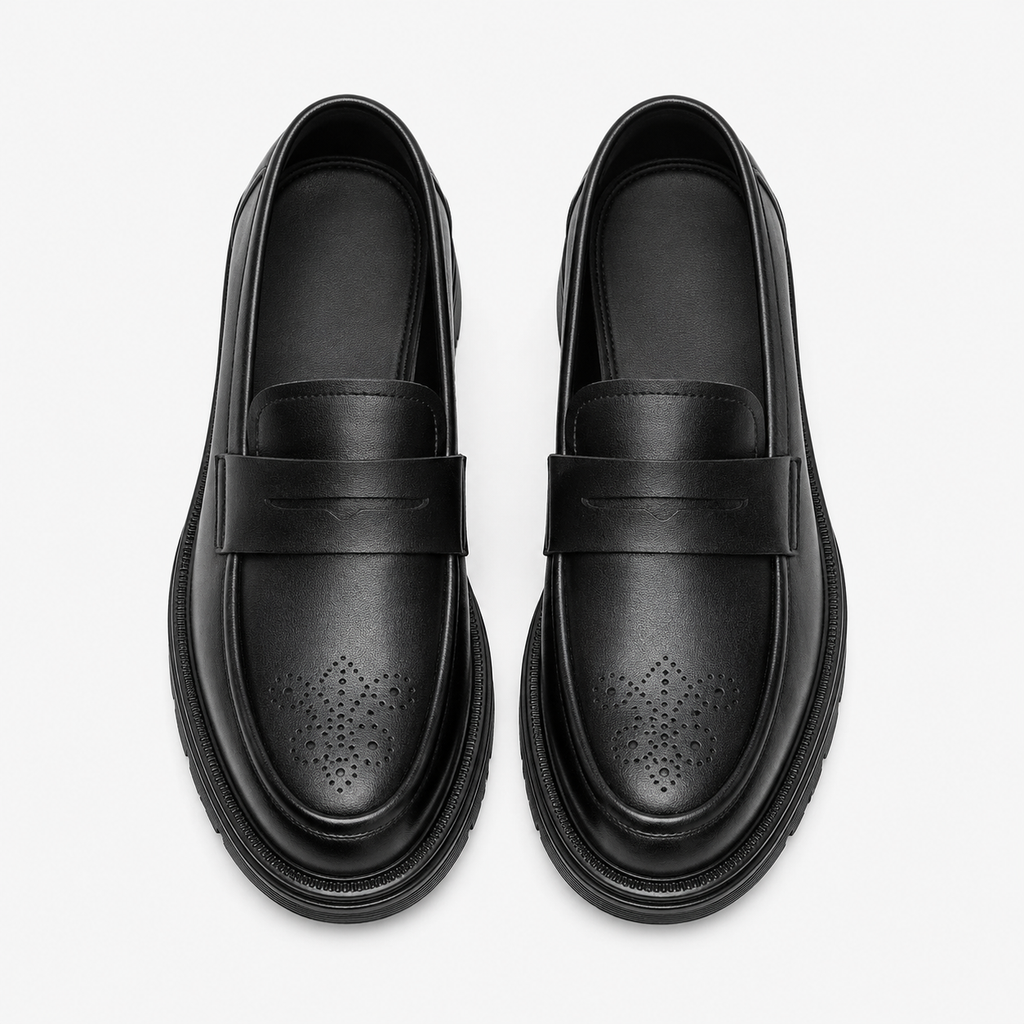 Mens Black Penny Loafers – Thick Sole Business Dress Shoes for Office & Smart Casual