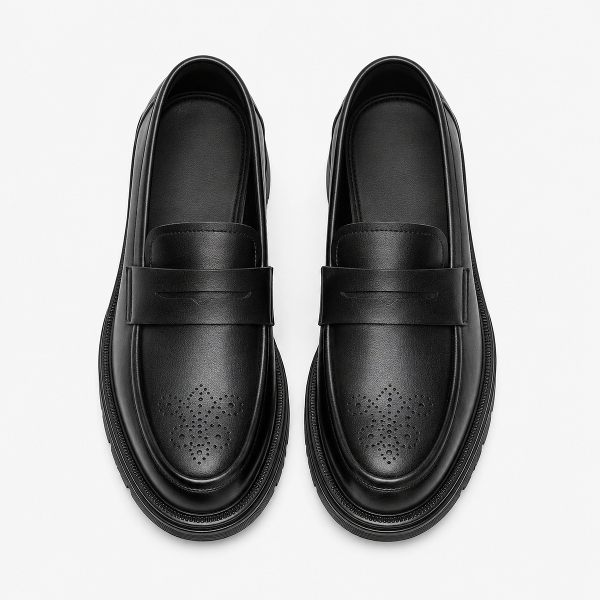 Mens Black Penny Loafers – Thick Sole Business Dress Shoes for Office & Smart Casual