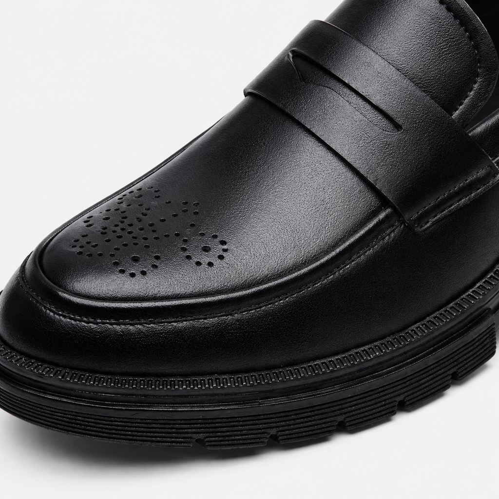 Mens Black Penny Loafers – Thick Sole Business Dress Shoes for Office & Smart Casual