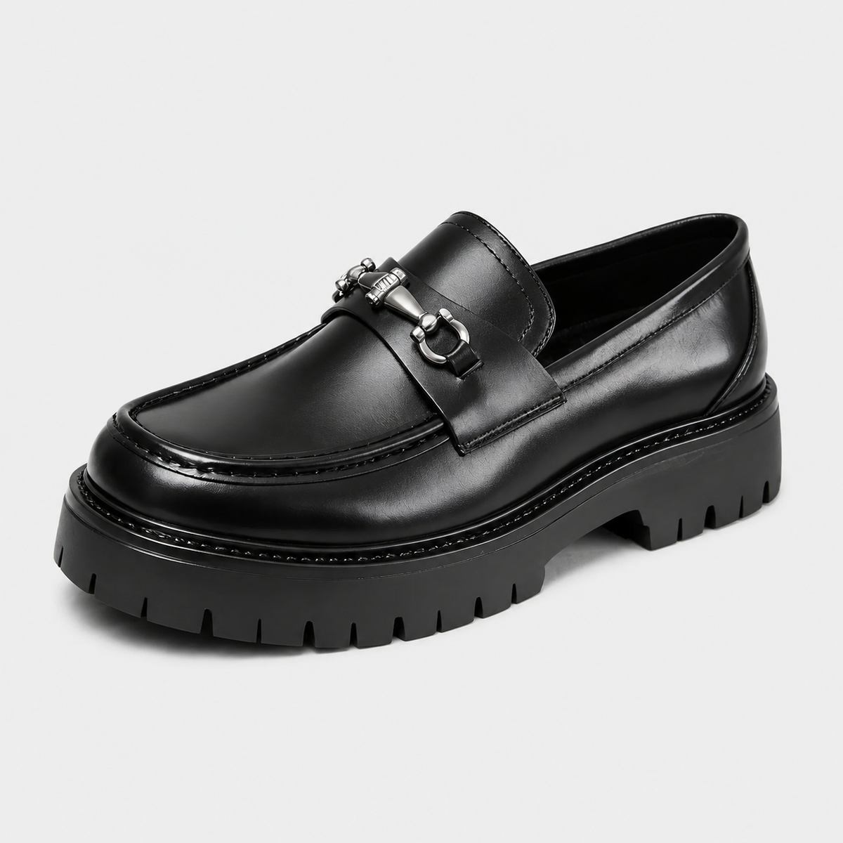 Mens Thick Sole Penny Loafers – Black Classic Buckle Slip-On Formal Business Dress Shoes