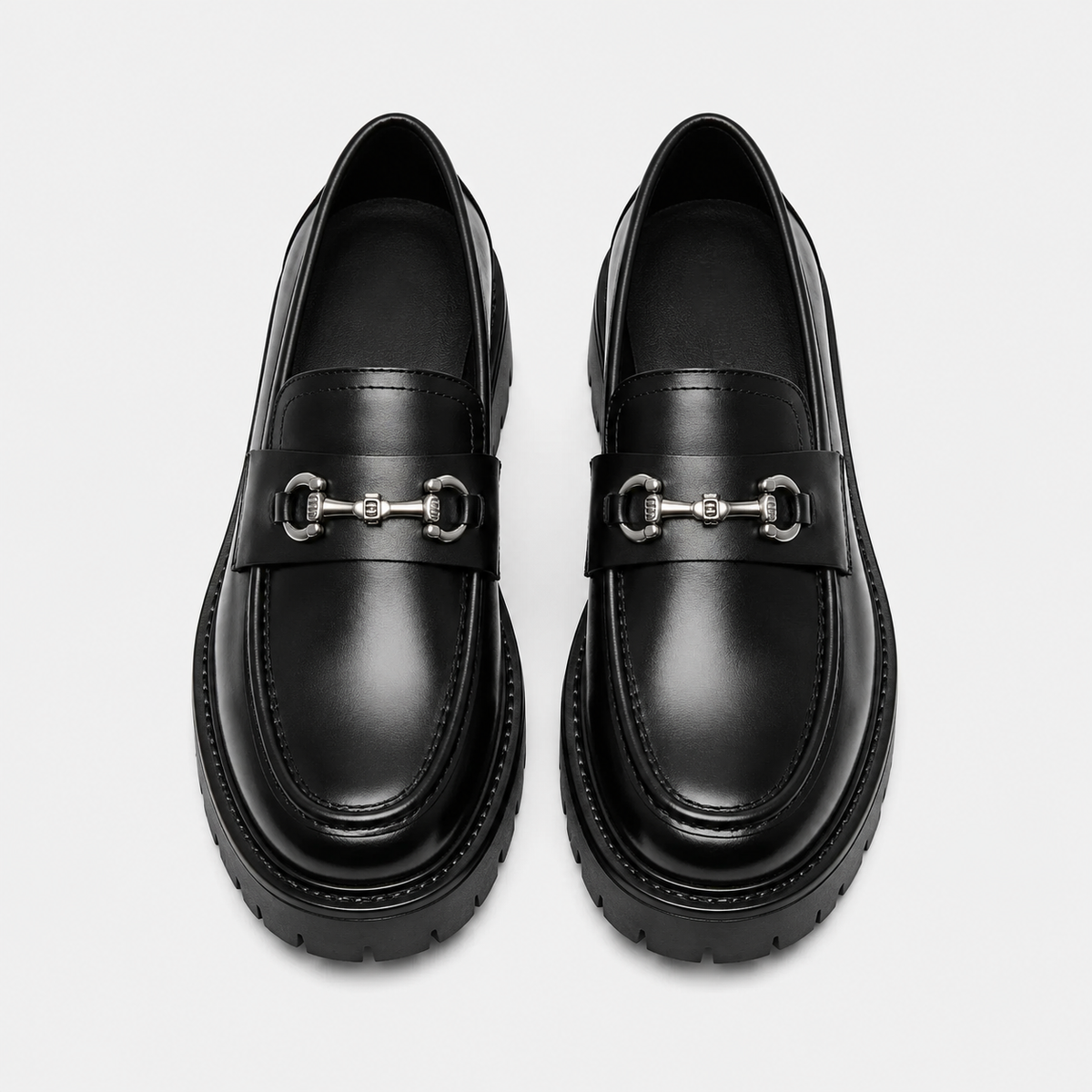 Mens Thick Sole Penny Loafers – Black Classic Buckle Slip-On Formal Business Dress Shoes