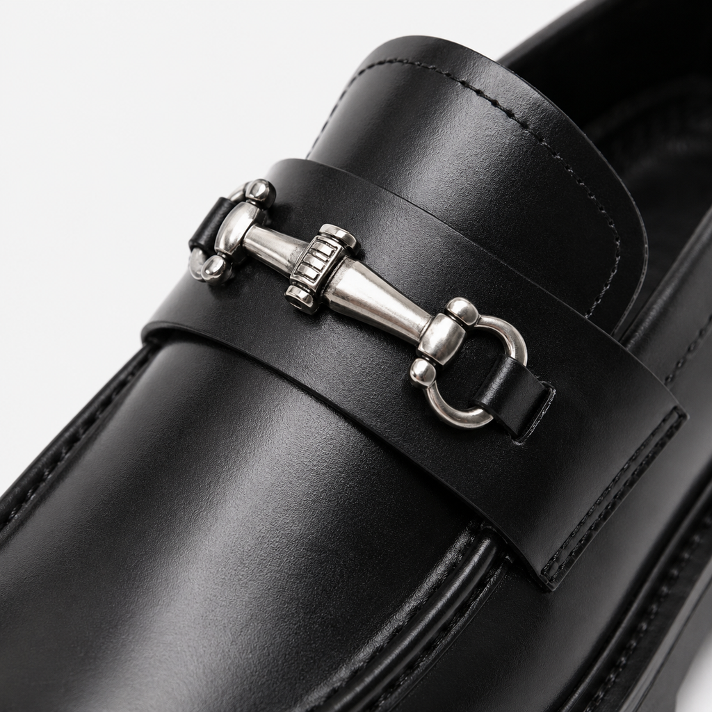 Mens Thick Sole Penny Loafers – Black Classic Buckle Slip-On Formal Business Dress Shoes