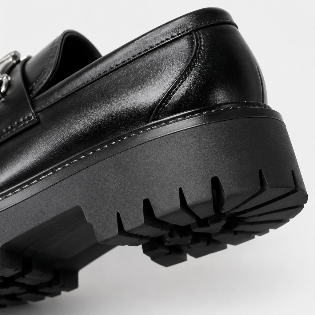 Mens Thick Sole Penny Loafers – Black Classic Buckle Slip-On Formal Business Dress Shoes