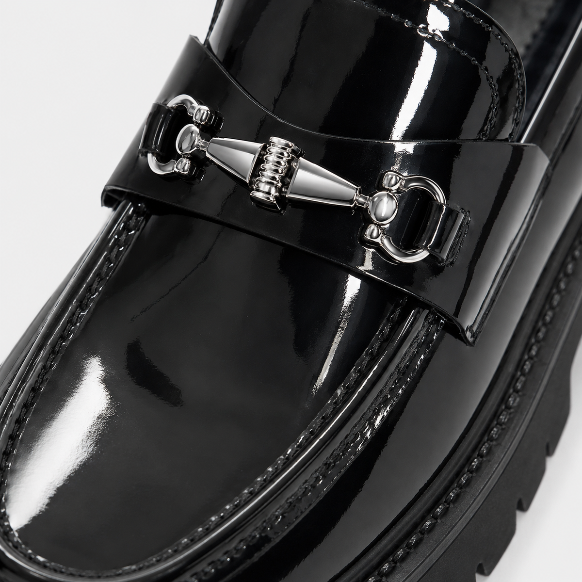 Mens Thick Sole Penny Loafers – Black Glossy Buckle Slip-On Business Dress Shoes