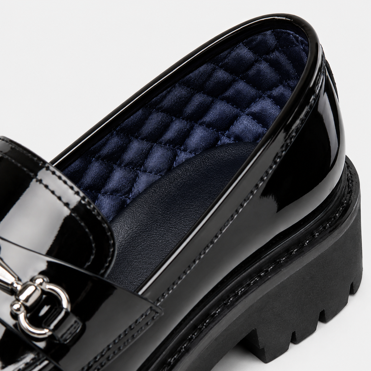 Mens Thick Sole Penny Loafers – Black Glossy Buckle Slip-On Business Dress Shoes