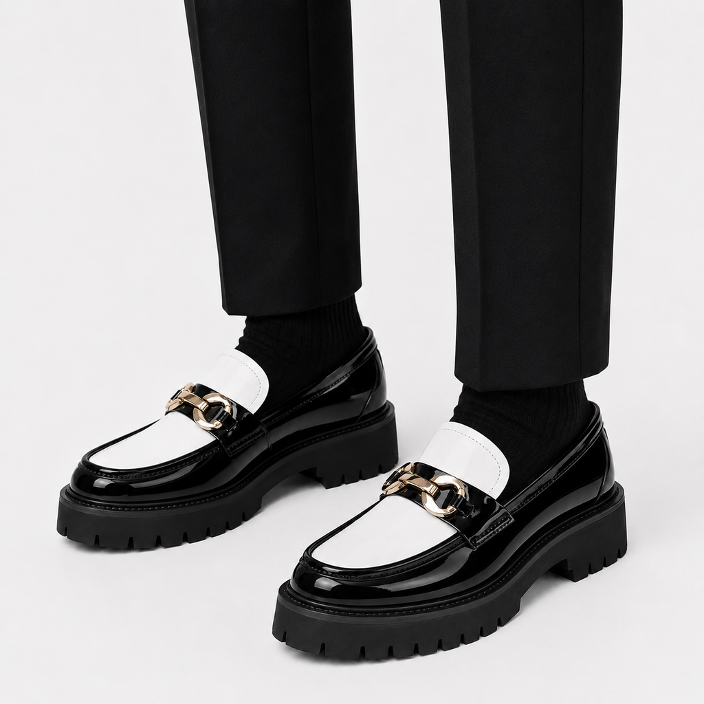 Mens Classic Penny Loafers – Metal Buckle Thick Sole Formal Business Shoes