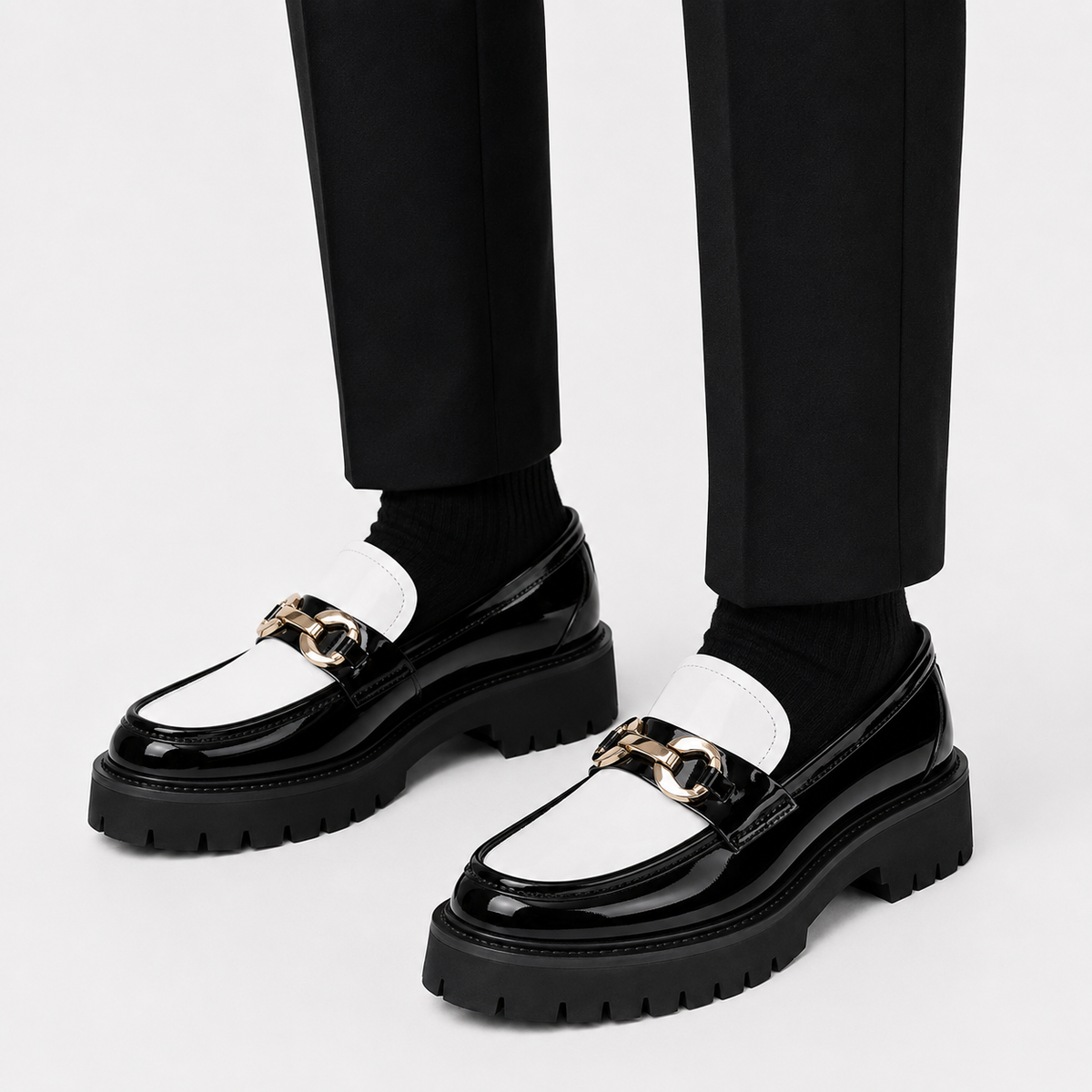 Mens Classic Penny Loafers – Metal Buckle Thick Sole Formal Business Shoes