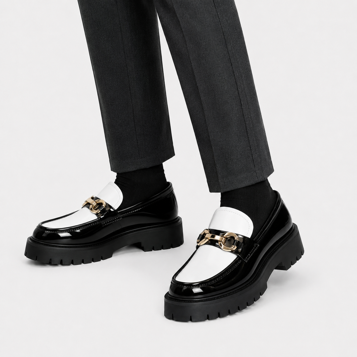 Mens Classic Penny Loafers – Metal Buckle Thick Sole Formal Business Shoes