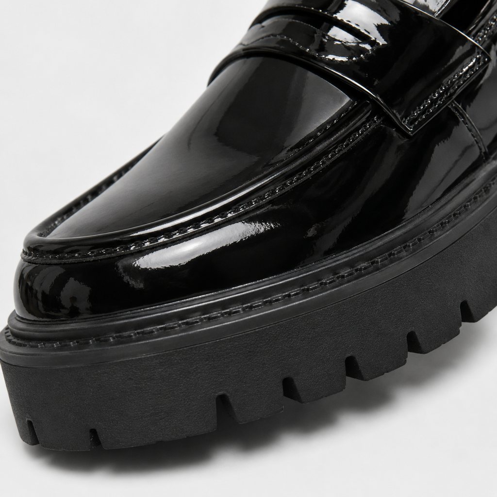 Mens Black Penny Loafers – Thick Sole Slip-On Formal Party Dress Shoes
