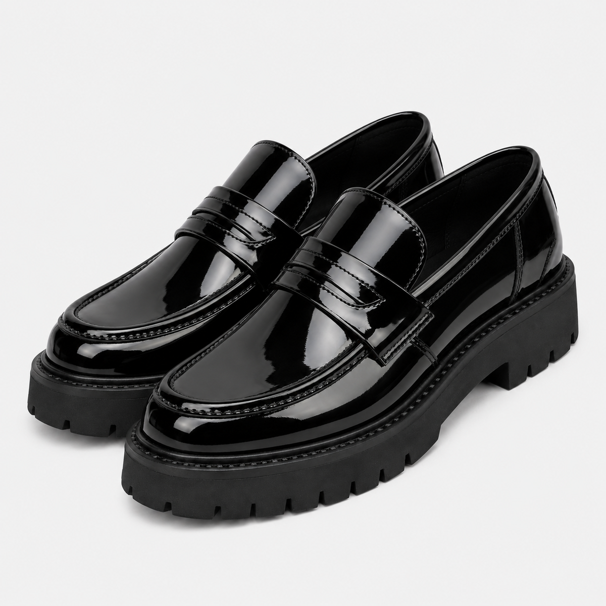Mens Black Penny Loafers – Thick Sole Slip-On Formal Party Dress Shoes