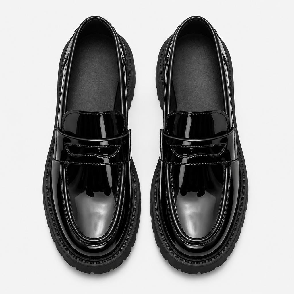 Mens Black Penny Loafers – Thick Sole Slip-On Formal Party Dress Shoes