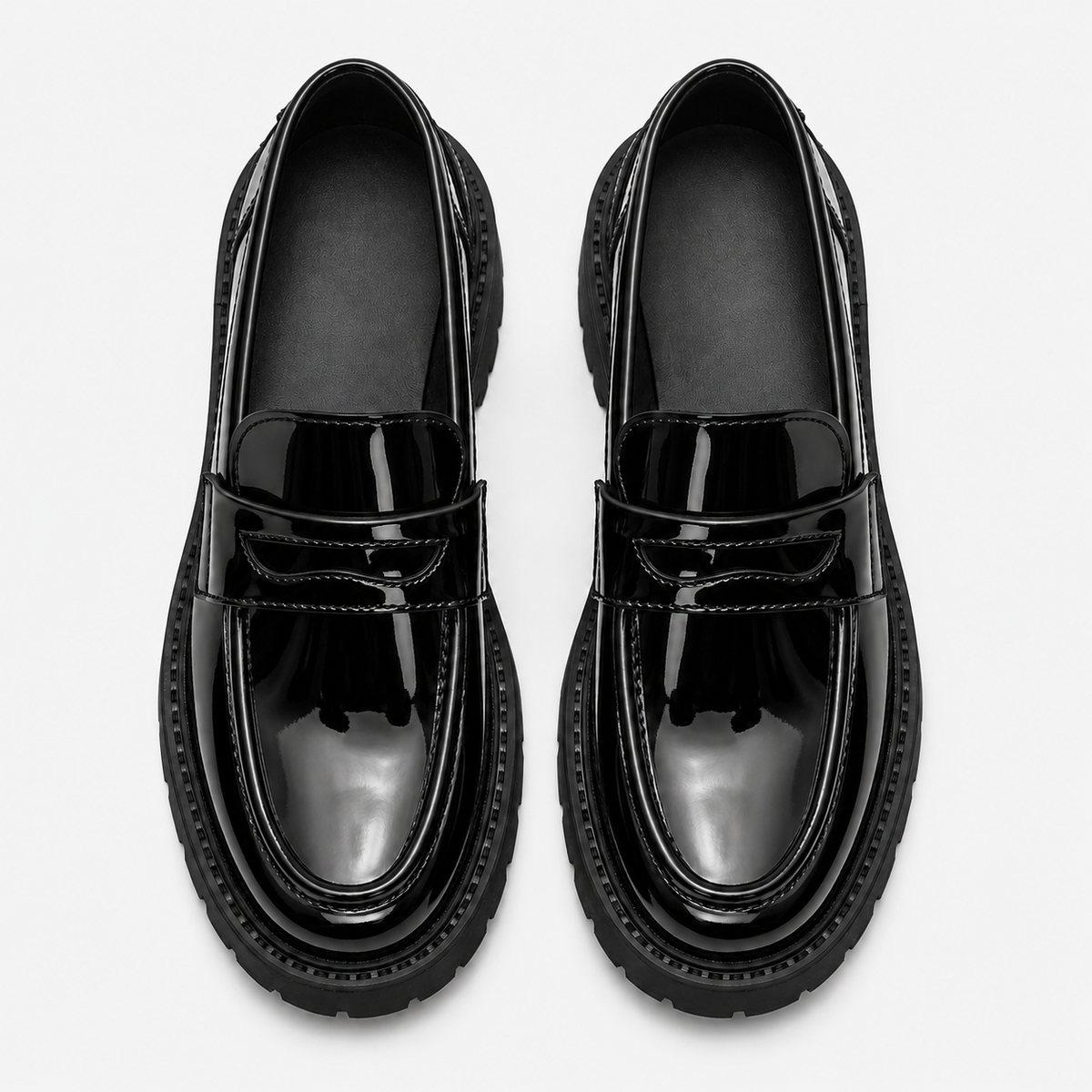 Mens Black Penny Loafers – Thick Sole Slip-On Formal Party Dress Shoes