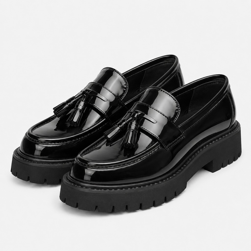 Mens Tassel Loafers – Black & White Leather British Style Slip-On Dress Shoes