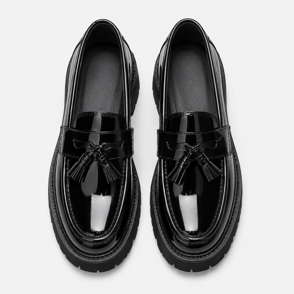 Mens Tassel Loafers – Black & White Leather British Style Slip-On Dress Shoes