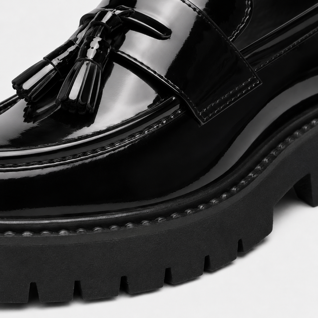 Mens Tassel Loafers – Black & White Leather British Style Slip-On Dress Shoes