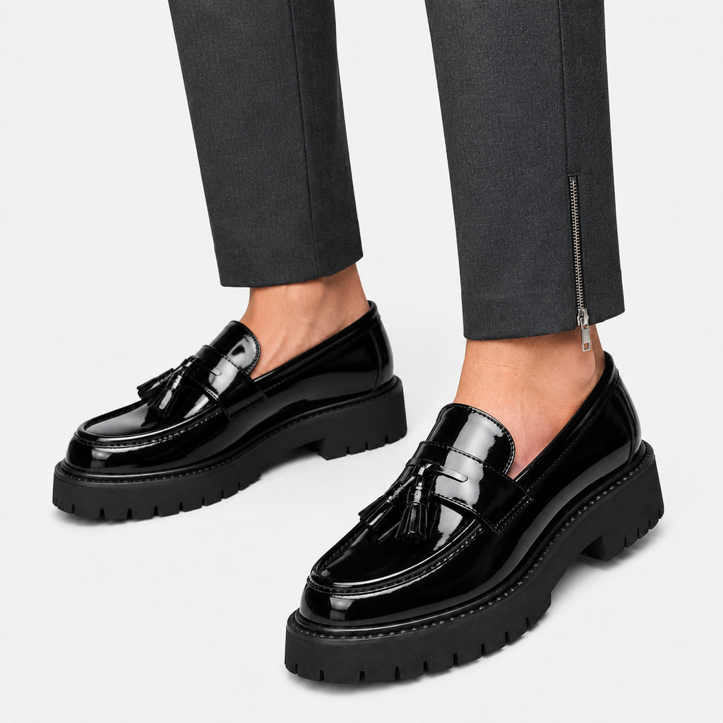 Mens Tassel Loafers – Black & White Leather British Style Slip-On Dress Shoes