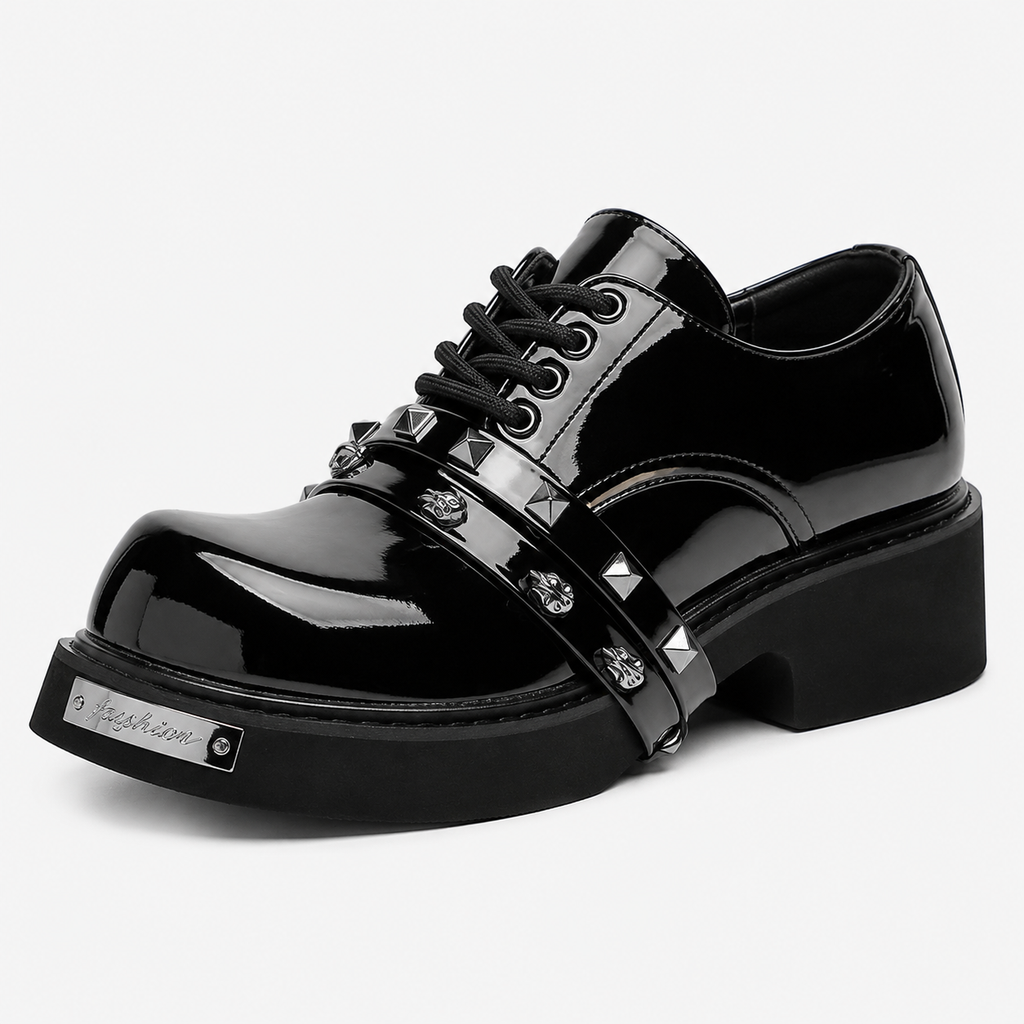 Mens Black Chunky Platform Loafers – Classic British Leather Business Oxford Shoes