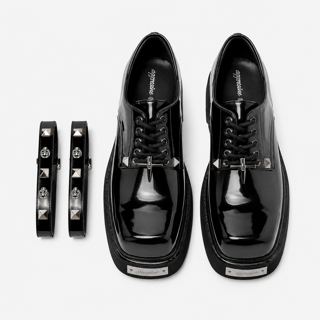Mens Black Chunky Platform Loafers – Classic British Leather Business Oxford Shoes