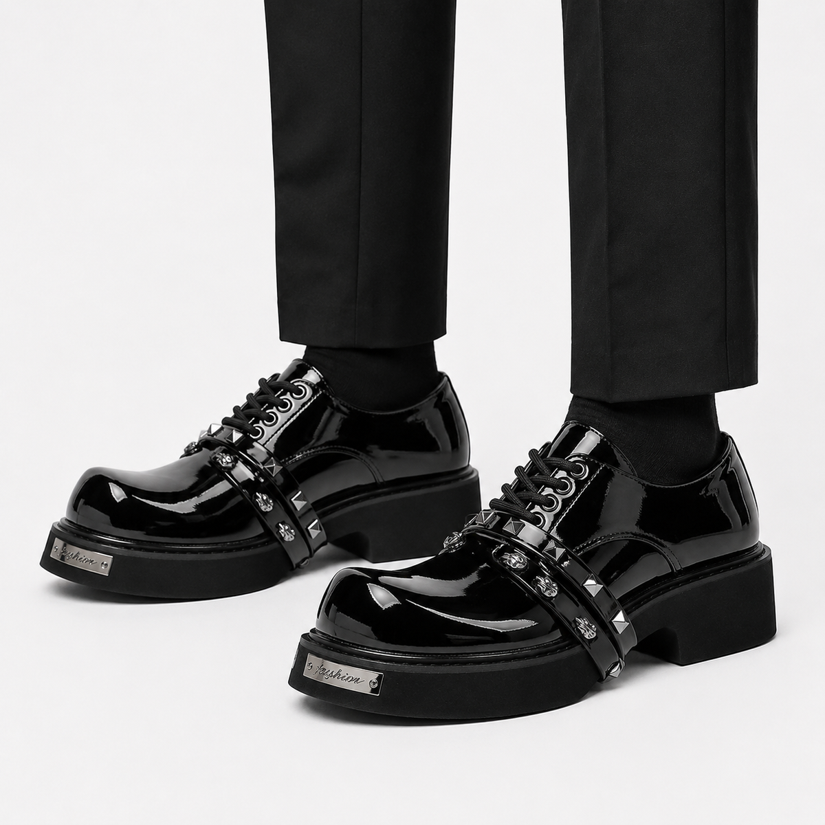 Mens Black Chunky Platform Loafers – Classic British Leather Business Oxford Shoes
