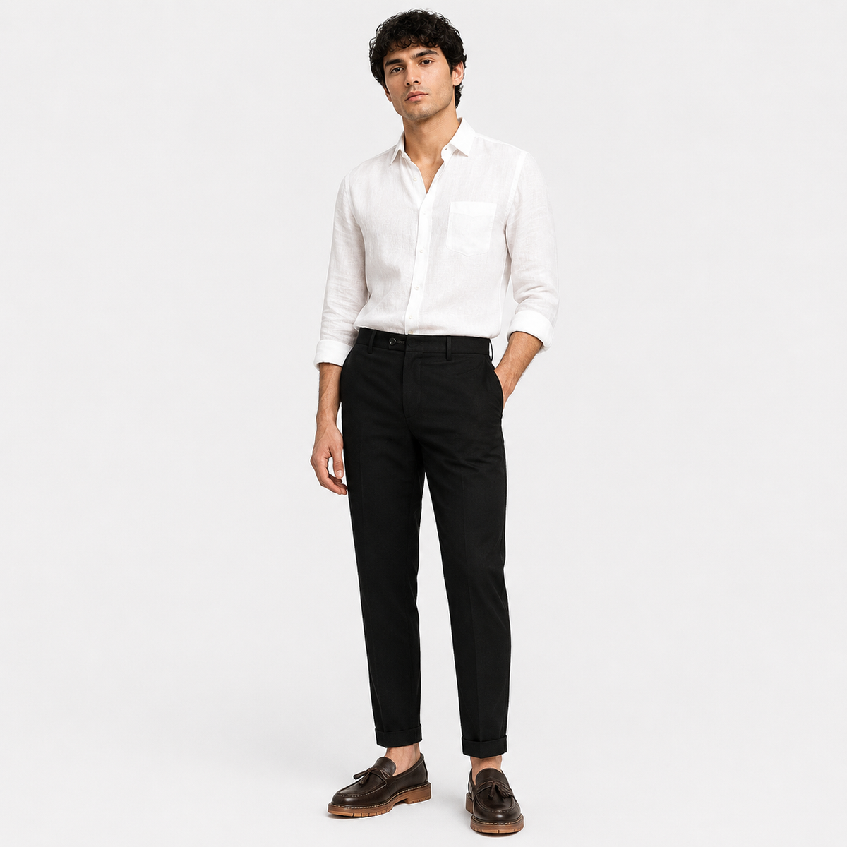 Mens Brown Handmade Leather Loafers – British Retro Round Toe Fringe Slip-On Shoes
