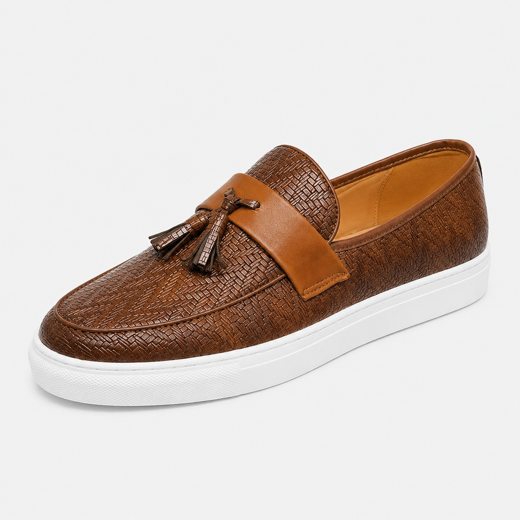 Mens Brown Leather Tassel Loafers – Casual Driving Flat Shoes for Party & Wedding