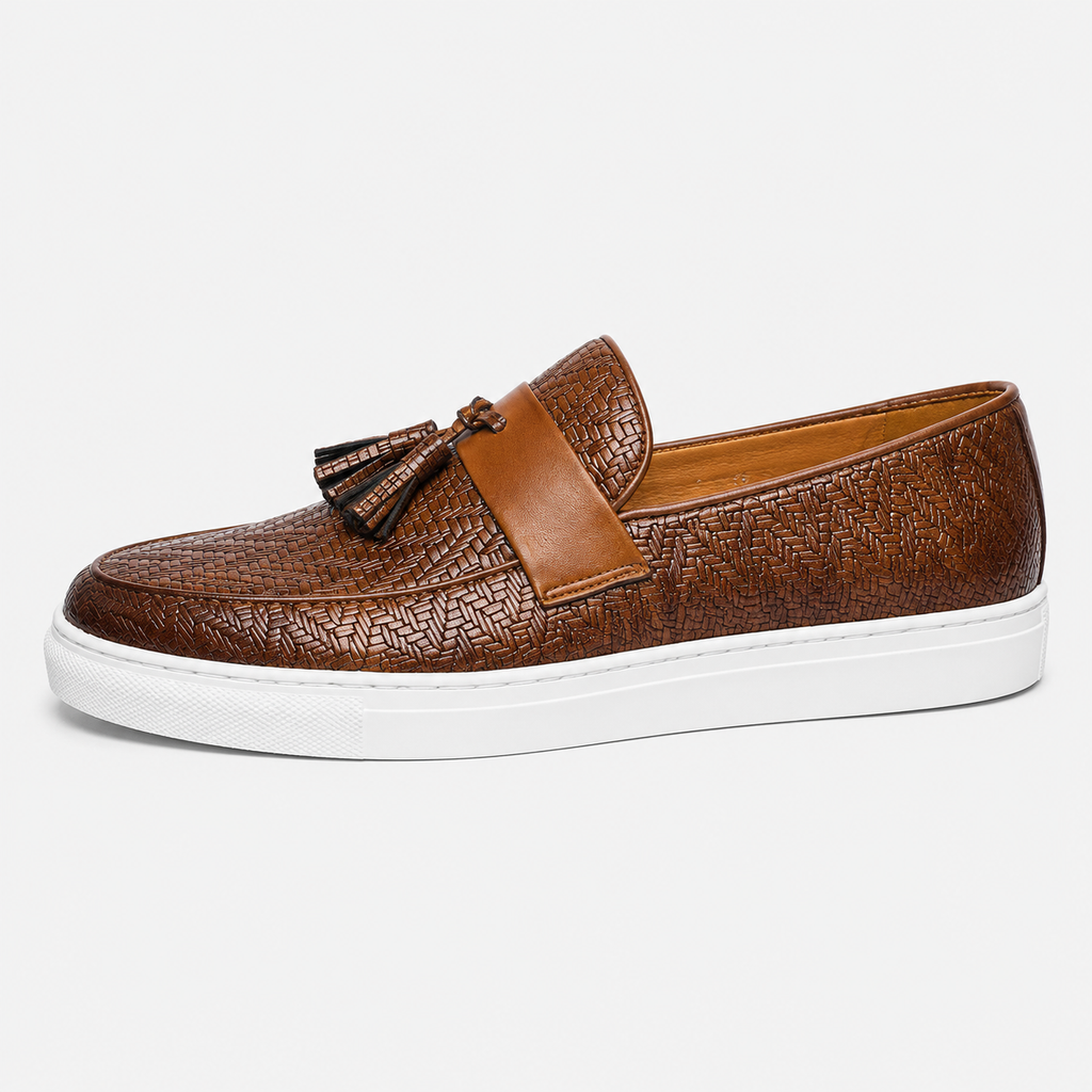 Mens Brown Leather Tassel Loafers – Casual Driving Flat Shoes for Party & Wedding