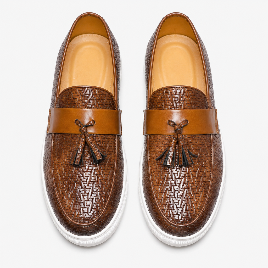 Mens Brown Leather Tassel Loafers – Casual Driving Flat Shoes for Party & Wedding