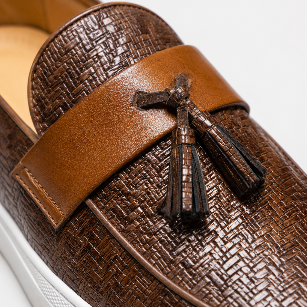 Mens Brown Leather Tassel Loafers – Casual Driving Flat Shoes for Party & Wedding