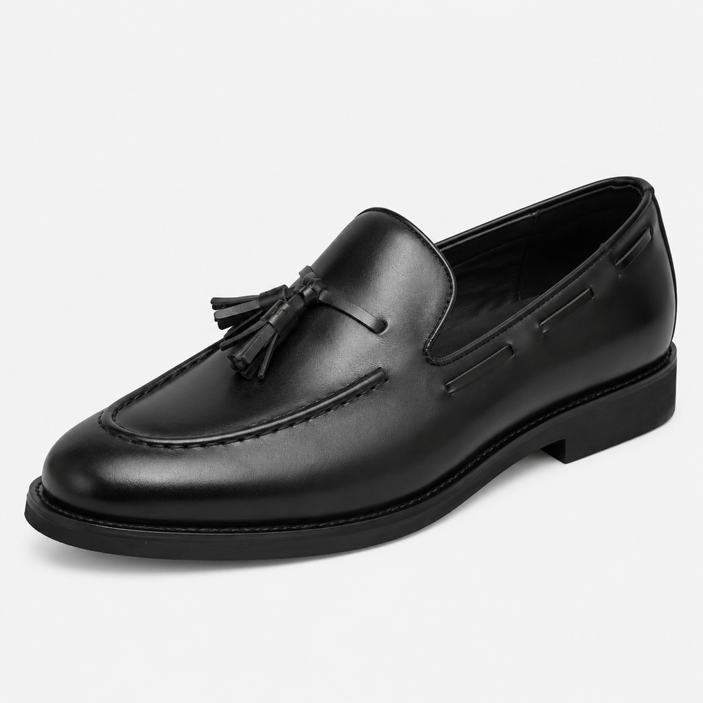Mens Black Tassel Slip-On Loafers – Versatile Korean British Style Leather Shoes