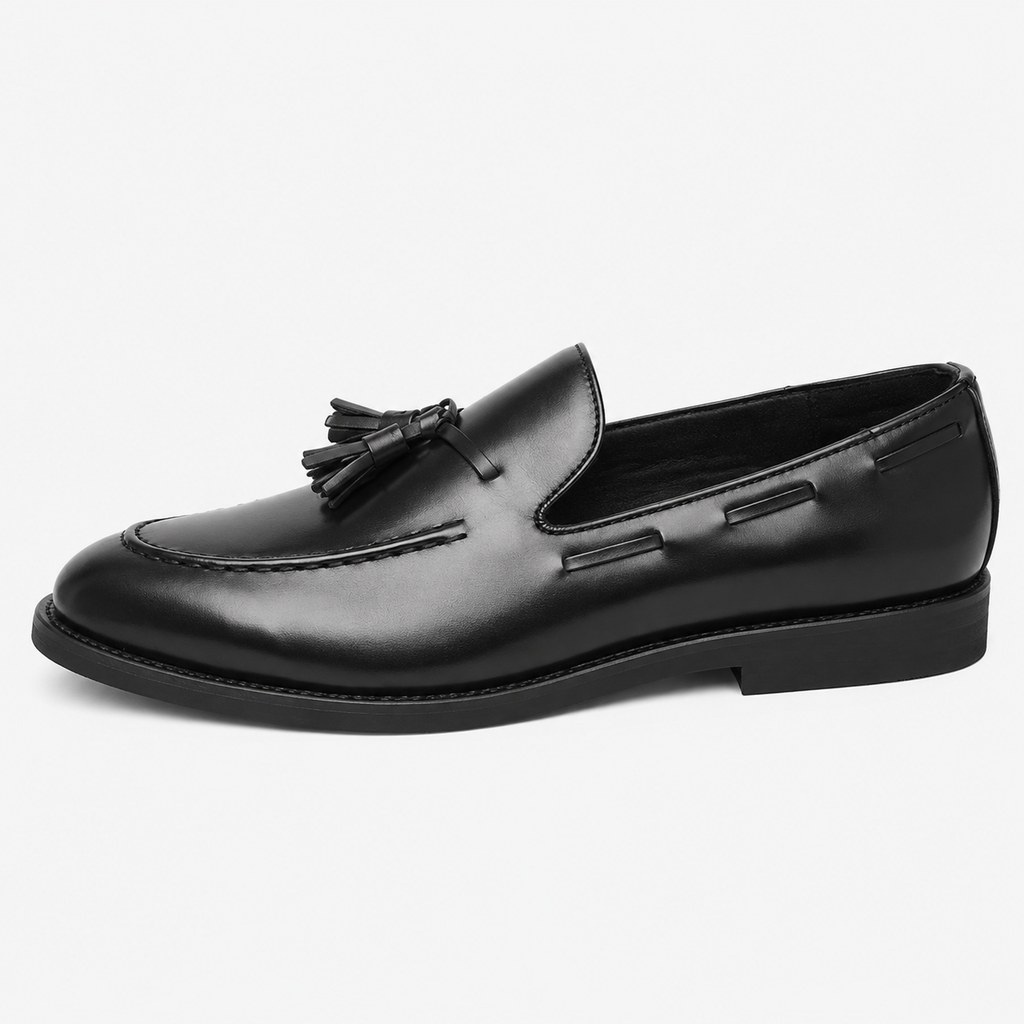 Mens Black Tassel Slip-On Loafers – Versatile Korean British Style Leather Shoes