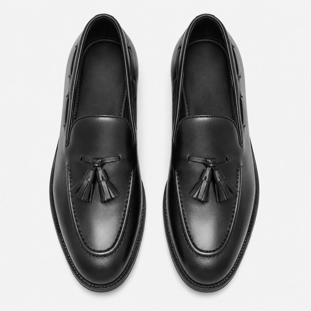 Mens Black Tassel Slip-On Loafers – Versatile Korean British Style Leather Shoes