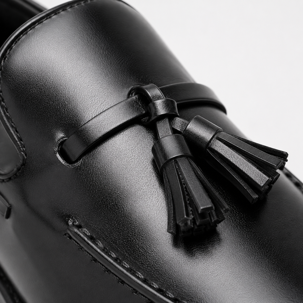 Mens Black Tassel Slip-On Loafers – Versatile Korean British Style Leather Shoes